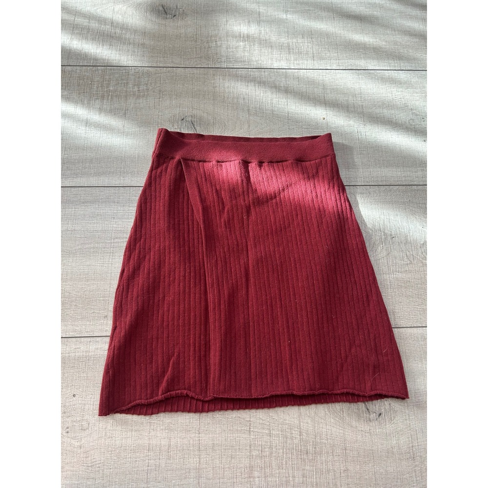 Free People Wrap Ribbed Knit Mini Skirt Burgundy Size S